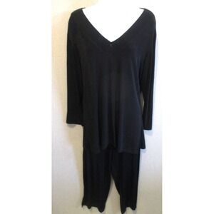 Vintage Black Jersey Knit Outfit Medium Cropped Pants & Large Tunic Top USA Made